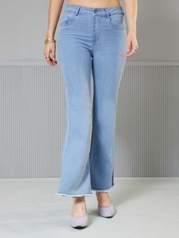 Miss Chase - Womens Light Blue Boot Cut High Rise Clean Look Cropped Denim Jeans