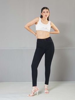 Miss Chase - Womens Black Slim Fit High Rise Clean Look Acid Wash Denim Jeans