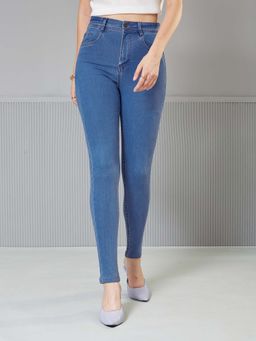 Miss Chase - Womens Blue Skinny High-Rise Cropped Denim Jeans
