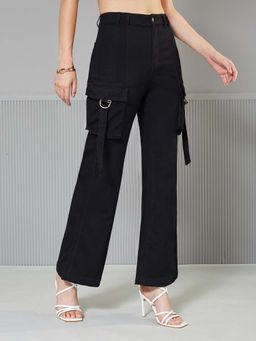 Miss Chase - Womens Black Bootcut High-Rise Clean-Look Regular-Length Denim Jeans