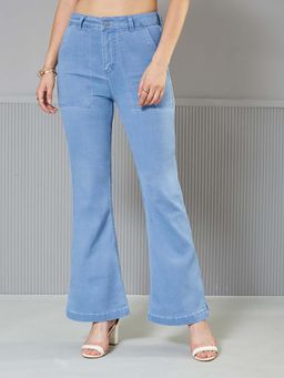 Miss Chase - Womens Light Blue Bootcut High Rise Clean Look Regular Denim Jeans