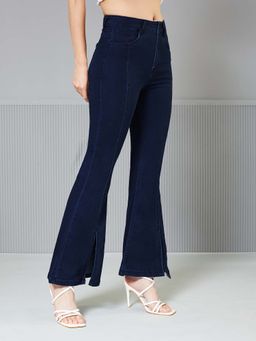 Miss Chase - Womens Navy Blue Bootcut High Rise Clean Look Regular Denim Jeans