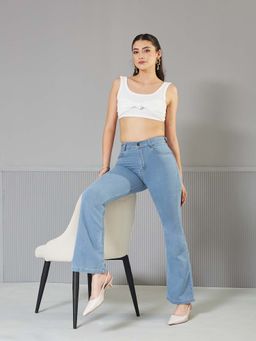 Miss Chase - Womens Light Blue Bootcut High Rise Clean Look Regular Denim Jeans