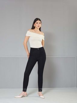 Miss Chase - Womens Black High Rise Slim Fit Regular Length Stretchable Denim Jeans