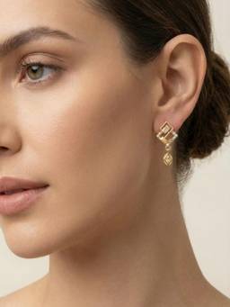 Gahan - Traditional Gold-Tone Floral Drop Earrings with CZ & Ruby Stone
