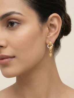 Gahan - Traditional Gold-Tone Floral Drop Earrings with CZ & Ruby Stone