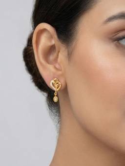 Gahan - Traditional Gold-Tone Floral Drop Earrings with CZ & Ruby Stone