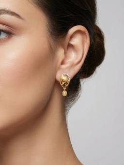 Gahan - Traditional Gold-Tone Floral Drop Earrings with CZ & Ruby Stone