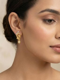 Gahan - Traditional Gold-Tone Floral Drop Earrings with CZ & Ruby Stone