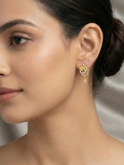 Gahan - Traditional Gold-Tone Floral Drop Earrings with CZ & Ruby Stone