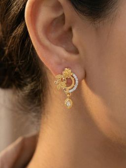 Gahan - Traditional Gold-Tone Floral Drop Earrings with CZ & Ruby Stone