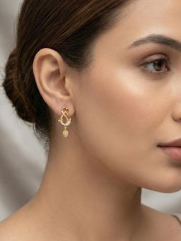 Gahan - Traditional Gold-Tone Floral Drop Earrings with CZ & Ruby Stone