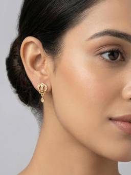 Gahan - Traditional Gold-Tone Floral Drop Earrings with CZ & Ruby Stone