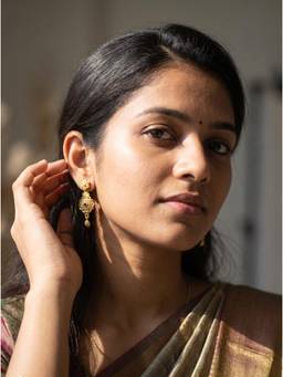 Gahan - Traditional Gold-Tone Floral Drop Earrings with CZ & Ruby Stone