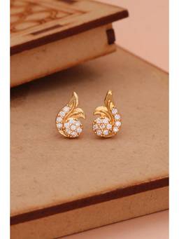 Gahan - Traditional Gold-Tone Floral Studs Earrings with CZ & Ruby Stone
