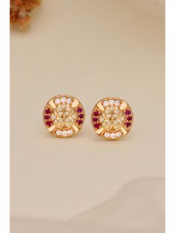 Gahan - Traditional Gold-Tone Floral Studs Earrings with CZ & Ruby Stone