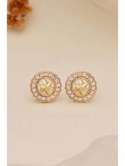 Gahan - Traditional Gold-Tone Floral Studs Earrings with CZ & Ruby Stone