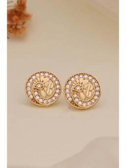 Gahan - Traditional Gold-Tone Floral Studs Earrings with CZ & Ruby Stone