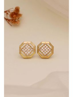 Gahan - Traditional Gold-Tone Floral Studs Earrings with CZ & Ruby Stone