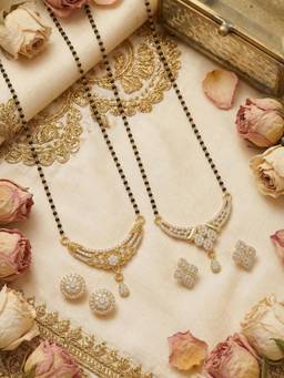 Gahan - Gold Plated American Diamond Mangalsutra with Earrings for Women (Pack of 2)