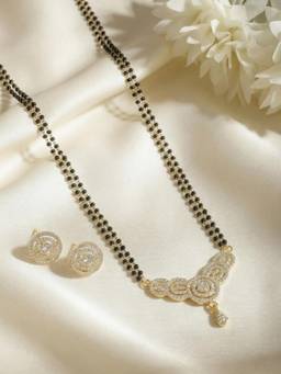 Gahan - Gold Plated American Diamond Mangalsutra with Earrings for Women