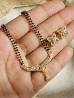 Gahan - Gold Plated American Diamond Mangalsutra with Earrings for Women