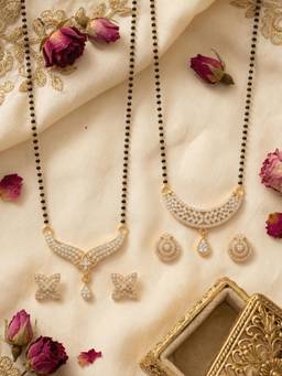 Gahan - Gold Plated American Diamond Mangalsutra with Earrings for Women (Pack of 2)