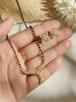 Gahan - Gold Plated American Diamond Mangalsutra with Earrings for Women