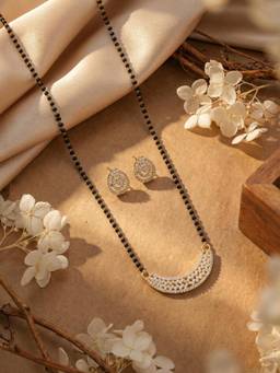 Gahan - Gold Plated American Diamond Mangalsutra with Earrings for Women