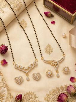 Gahan - Gold Plated American Diamond Mangalsutra with Earrings for Women (Pack of 2)