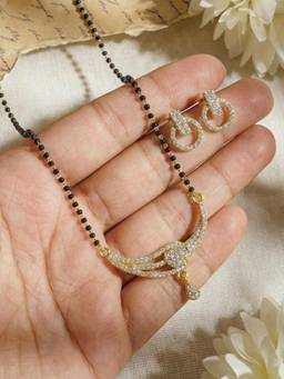 Gahan - Gold Plated American Diamond Mangalsutra with Earrings for Women
