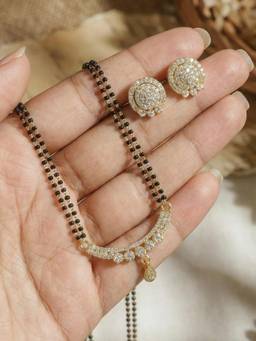 Gahan - Gold Plated American Diamond Mangalsutra with Earrings for Women