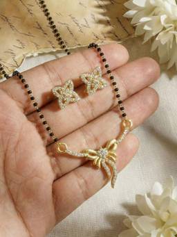 Gahan - Gold Plated American Diamond Mangalsutra with Earrings for Women