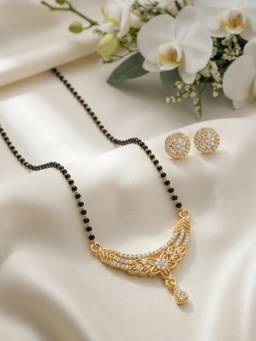 Gahan - Gold Plated American Diamond Mangalsutra with Earrings for Women