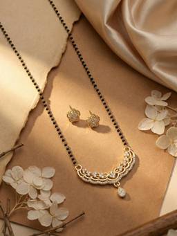 Gahan - Gold Plated American Diamond Mangalsutra with Earrings for Women