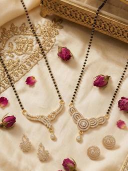 Gahan - Gold Plated American Diamond Mangalsutra with Earrings for Women (Pack of 2)