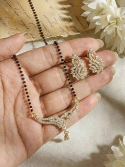 Gahan - Gold Plated American Diamond Mangalsutra with Earrings for Women