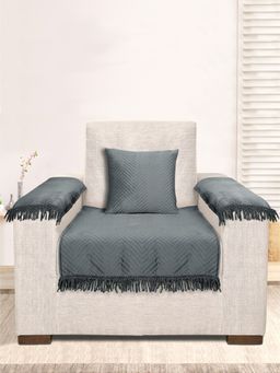 Saral Home - Chevron Sofa Cover-1 Seat Cover, 1 Cushion Covers, 2 Arm Covers, Grey (Set of 5)