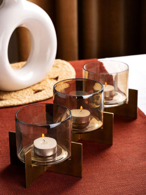 The Pitara Project Gold T Light Holder Metal Stand Trio