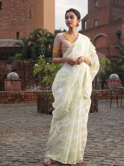 Beatitude - Ivory White Cotton Silk Jacquard Jamdani Saree Without Blouse