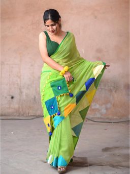 Save As - Women Angoori Green Cotton Saree Without Blouse
