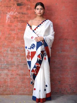 Save As - Women Apsara White Chanderi Silk Saree Without Blouse