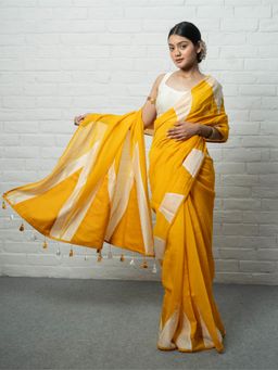 Save As - Women Basanti Yellow Chanderi Silk Saree Without Blouse