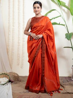 Save As - Women Bindu Orange Chanderi Silk Saree Without Blouse