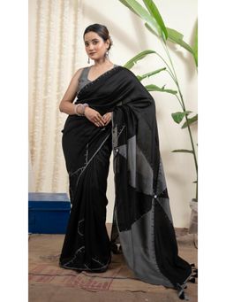 Save As - Women Chandramukhi Black Chanderi Silk Saree Without Blouse