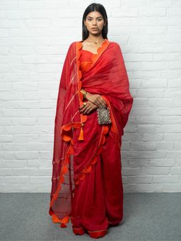 Save As - Devi Solid Red Saree without Blouse