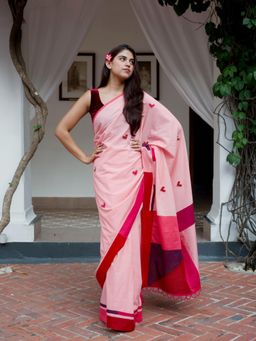 Save As - Women Dilruba Pink Cotton Saree Without Blouse