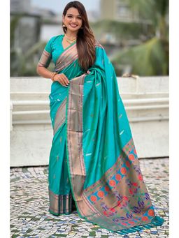 SGF11 - Women Green Kanjeevaram Woven Saree with Unstitched Blouse