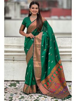 SGF11 - Women Green Kanjeevaram Woven Saree with Unstitched Blouse