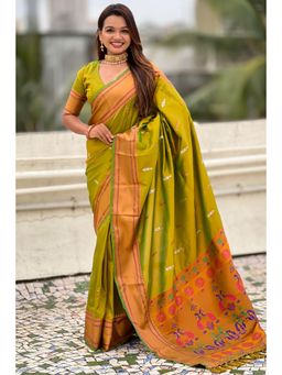 SGF11 - Women Green Kanjeevaram Woven Saree with Unstitched Blouse
